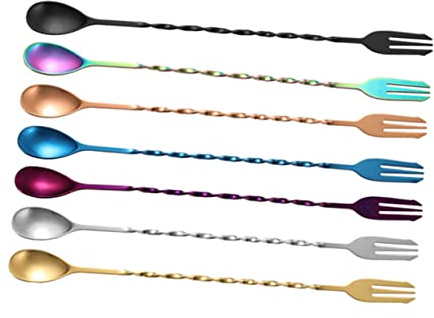 LIFKOME 7 pièces Cuillères à Cocktail Double Tête Cuillères à Mélanger Spirale Inoxydable Agitateurs pour Café Thé et Boissons Mixées