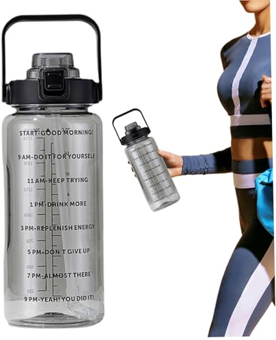 NASSMOSSE 2L Water Bottle, Large Capacity Sport Water Bottle with Scale & Handle, Leakproof PC Drinking Cups for Fitness, Camping, Hiking, Running and Travel