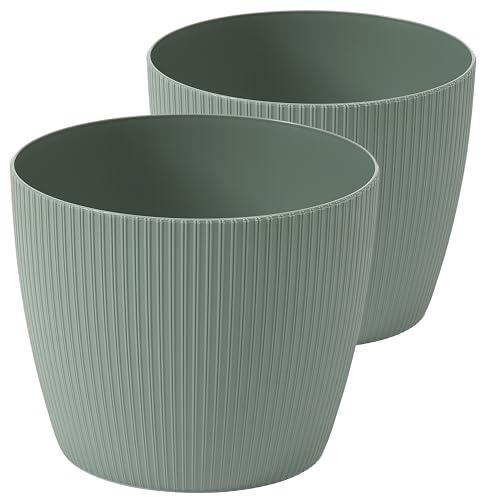 Tymar Blumentopf, 2er-Pack, Runde Form, Übertopf ((2pack) Graugrün, ø 25,5 cm)