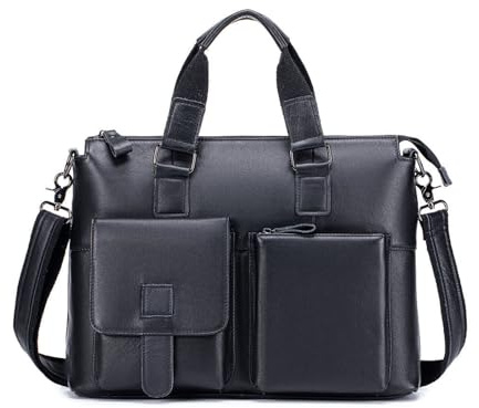 FANDARE Cuero Maletín Hombres Negocios Informales Portafolios Bolsos Bandolera Bolso de Mano Profesional Bolsas Cartera Mensajera para 14 Pulgada Laptop Bolsa Mensajero para Viaje Trabajo Negro