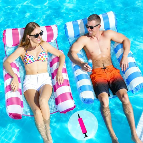 2 Pack Pool Inflatables, 4 IN 1Pool Floats Hammock for Adults, Swimming Pool Float Hammock, Pool Toys Relaxing Pool Lounger Chair Seat Mattress Bed Raft Recliner Beach Hot Tub Mat for Beach Summer