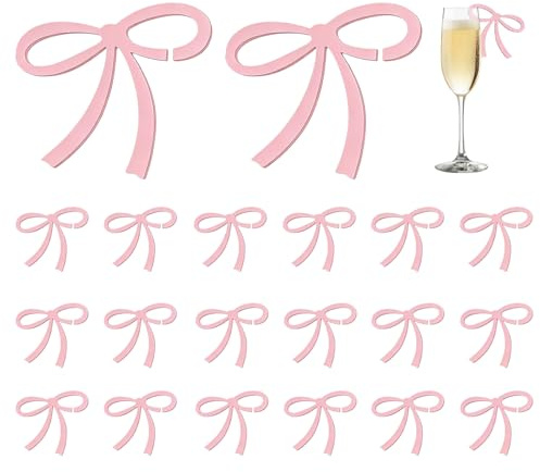 Bows Drink Tags, Cocktail Accessories Glass Charms for Drinks, Pink 20 Pcs | Sturdy Acrylic Charm Marks Drinks Clearly, Reusable Design Cleans Easily, Suitable for Weddings and Tasting Parties