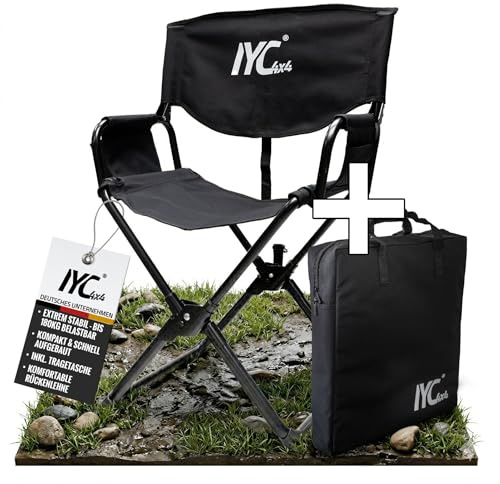 Campingstuhl faltbar bis 180kg belastbar – Stabiler Outdoor Klappstuhl mit Rückenlehne – kompakter Expander Sitz inkl. Tragetasche – Leichter Reise-, Angel- & Festivalstuhl für Camping & Overlanding