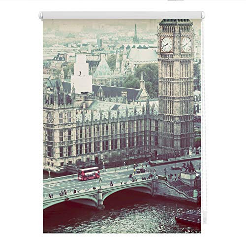Lichtblick Klemmfix Tageslicht-Rollo mit Motiv, ohne Bohren, Blickdicht, Seitenzugrollo, Made in Germany, London Westminster - Grau 45 x 150 cm (B x L)