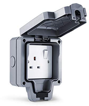 Veryredtek Weatherproof Socket, Single Outdoor Socket 13A 1gang IP66 Rated