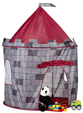 Relaxdays 10022457 Spielzelt Ritterburg, Kinderzelt Jungen, Ritterzelt für Kinder ab 3 Jahre, HxBxT: 125 x 105 x 105 cm, grau
