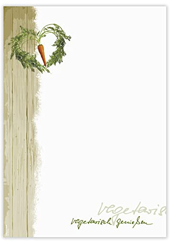 Designpapier Vegetarisch DP892 – 50 Bl. Briefpapier – Hochwertiges Motivpapier Speisekarte, Menükarte, Gastronomie, Gemüse, Essen, vegan – Laser- & Inkjetdrucker geeignet – Druckerpapier A4 90g/m²