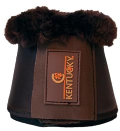 Kentucky Horsewear - Braune Leder-Springglocken für Pferde - Kunstleder mit Braunen Wollrand - Größe L