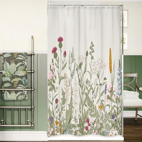 Riyidecor Tenda da doccia piccola con fiori selvatici, 91 x 182 cm (larghezza x altezza), fiori botanici, piante floreali, erbe, decorazione vintage per bagno, finestre, tessuto poliestere