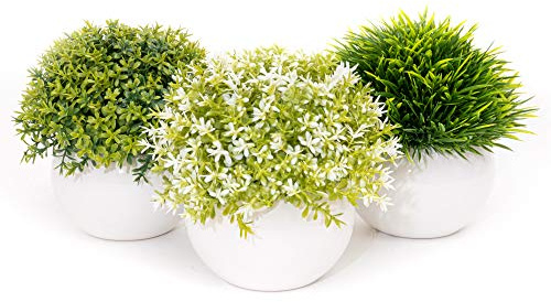 Coradoma Künstliche Pflanzen im Topf 3er Set Keramik Wohnzimmer Deko modern | Kunstpflanze Mini Sukkulente Küchendeko | Kunstblumen Fensterbank Schreibtisch Wanddeko Balkon Büro Schlafzimmer Hochzeit