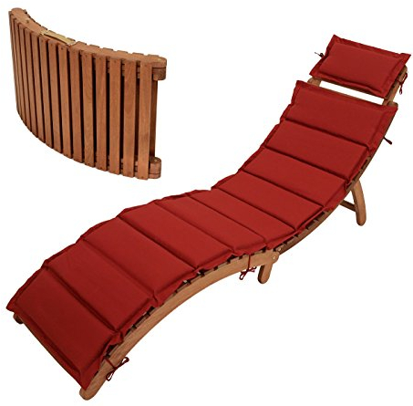DEGAMO Gartenliege Panama zum Klappen, Maße 184x55cm, Holz Akazie braun geölt, mit Kopfstütze und Polsterauflage in rot, Outdoor