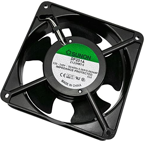 Sunon Axiallüfter 120x120x38mm, 230V AC, 10,8W, 144,4m³/h, 2550U/Min, 44dB(A), 2-Ball Lager, -10...+70°C, 2 Leitungen, ~15cm, Desktop, Laptop, Server