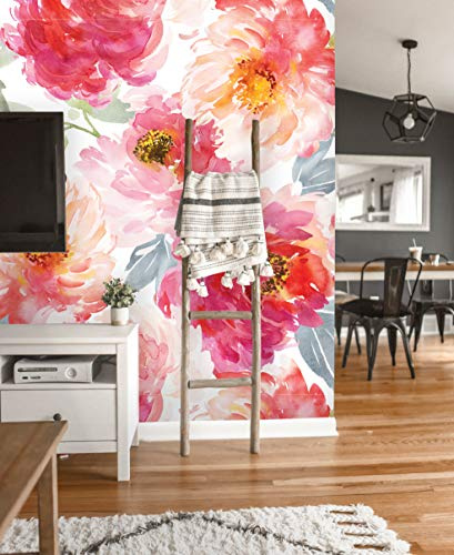 Coloritto Removable Wallpaper | Peel and Stick Floral Wallpaper | Self Adhesive Watercolor Flowers Wallpaper | Peonies Mural (Sample 12 W x 8 H)