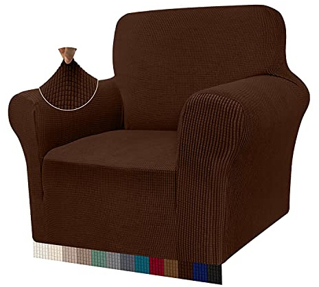 Granbest Sesselbezüge mit hohem Stretch, superweich, für Wohnzimmer, Jacquard-Sofabezug für Hunde, rutschfest, Stuhlhusse mit Armlehnen, Möbelschutz (1-Sitzer, Schokolade)