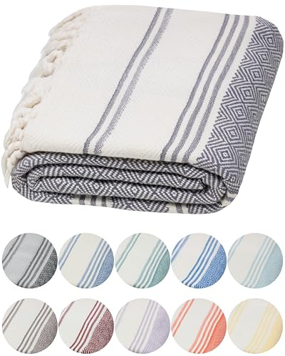 DEMMEX Toalla de algodón Turco orgánico 100% Certificado, Prelavado, Tejido de Diamante, Toalla peshtemal de algodón Turco para baño, Playa, Piscina, SPA, Gimnasio, XL 180 x 90 cm (Gris Oscuro)