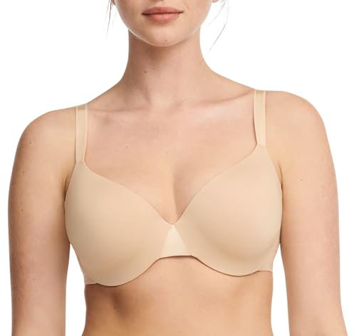 Chantelle Women's, ESSENTIALL, Covering T-Shirt Bra, Women's invisible lingerie, Beige Dore, 34F