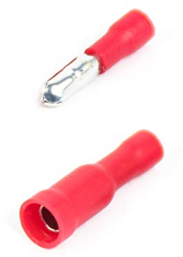 Kabelschuhe x 110 - Rundstecker Rot x55 / Rundsteckhülsen Rot x55 - Quetschverbinder, Isolierte,0,4 mm bis 1,5 mm²