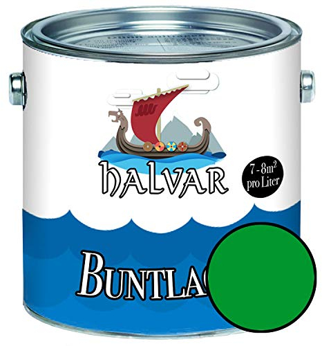 Halvar Buntlack für Holz & Metall GLÄNZEND Grün RAL 6000-6037 Holzfarbe Holzlack Innen & Außen robuster Kunstharzlack Wetterbeständig & perfekter Langzeitschutz (1 L, RAL 6037 Reingrün)