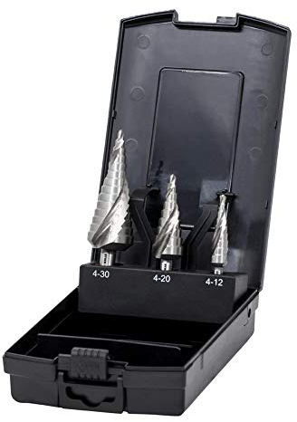 STIER Stufenbohrer Satz HSS-G 3-tlg. in Kassette, 4-12, 4-20, 4-30mm, Metallbohrer, Bohrerset