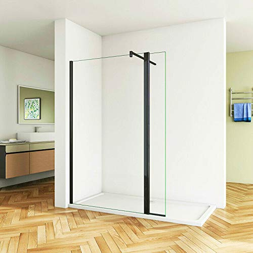 Aica Sanitär 120cm Walk in Duschwand Duschabtrennung walk-in Dusche 8mm NANO Glas mit Flipper Schwarz