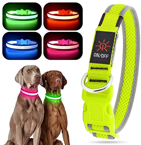 YFbrite Leuchthalsband Hund Aufladbar Nylon LED Hundehalsband Wasserdicht Verstellbar mit 3 Leuchtmodi Sicherheit für Kleine & Große Hunde (Grün, L)