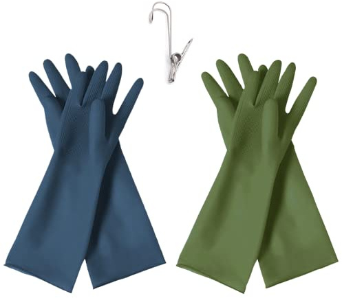 HOMSSEM Dishwashing Gloves - 2 Pairs Premium Rubber Gloves for Cleaning - Urban Green, Blue