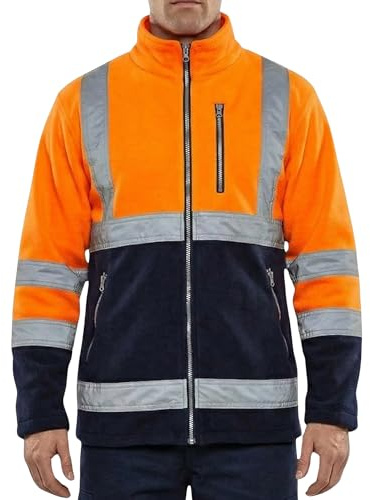 NEO TOOLS Herren Warnschutz Arbeitsjacke Warn Fleece Jacke (Gr. S - XXL) (Orange/Gelb) | oder Set mit Thermo wasserdichte Hose | Warme, Bequeme und Leichte Jacke