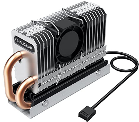 GRAUGEAR M.2 Kühler für M2 NVMe SSD, 25mm PWM-Lüfter mit Kupfer Heatpipe | M.2 aktiver Heatpipe Kühler für M2 NVMe SSD 2280 I PWM-Lüfter mit Aluminium Lamellen I Leistungsstarke Kühlung für M.2 SSD