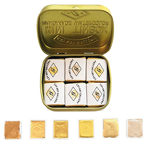 CSY Art Gallery Metallic Watercolour Paint Set – Set of 6 Shimmery Gold Solid Water Colours – Artist Quality – Perfect for Adults, Students, Hobbyists(Earth Golden)