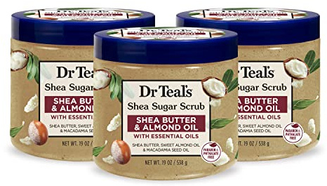 Dr Teal's Shea Sugar Body Scrub, Shea Butter with Almond Oil & Essential Oils, 19 oz (Pack of 3)