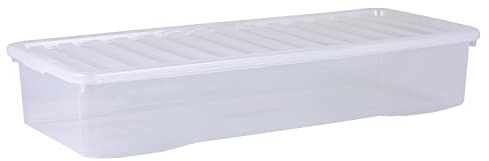 Wham Crystal 3 x 55L Stackable Plastic Storage Boxes with Lids | Ideal for Home, Office, Toys & More | Large Boxes | Made in UK - Clear