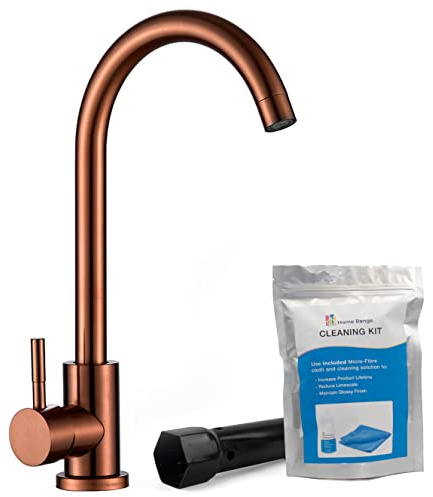 Home Range Rose Gold Single Lever Kitchen Mixer Tap | Swivel Mono-bloc | Solid 304 Stainless Steel Construction with Cleaning & Fitting Kit | Brushed Neck Sink Comes Luxurious 5 Year Warranty