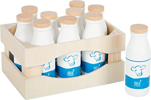 small foot Boîte à lait fresh en bois, accessoire pour la boutique et la cuisine d'enfants, jeu de rôle à partir de 3 ans, 12354