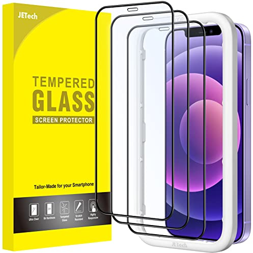 JETech Full Screen Schutzfolie für iPhone 12 mini, 3 Stück | Schwarzer Rand Gehärtetes Glas Displayschutzfolie, mit Installationshilfe, HD Klar, Hüllenkompatibel