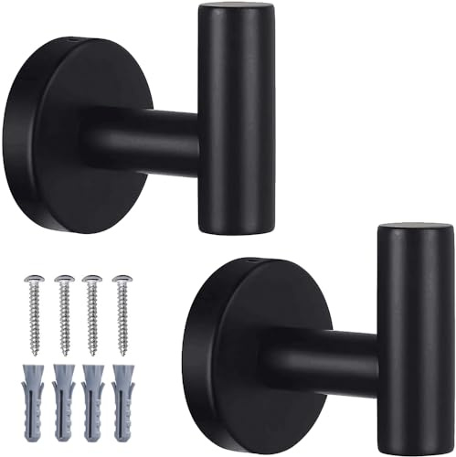 Homagic 2 Pack Bathroom Towel Hooks Wall Mount Hooks Matte Black Towel Racks Coat Hooks, Heavy Duty Robe Hook Holder for Kitchen Garage Home Hotel Office Cabinet