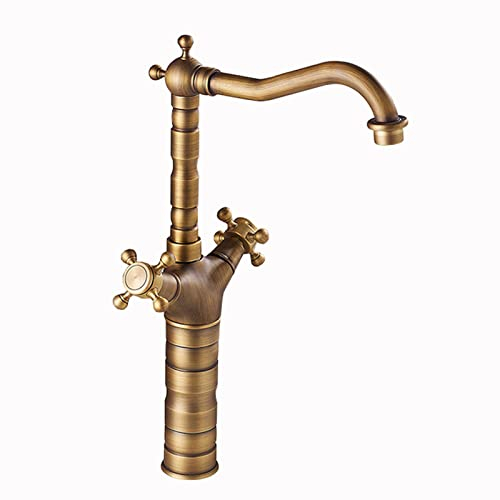 BiaoTeng Antique Brass Kitchen Taps Mixer,Double Cross Handles,Sink Taps for Kitchen Single,Antique Brass Basin Taps,Kitchen Sink Mixer Tap Dual Lever