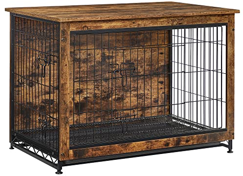 Feandrea Hundekäfig Möbel, Beistelltisch, Hundebox, Moderne Hundehütte Indoor für Hunde bis zu 32 kg, hochbelastbar, Hundehaus für Zuhause, herausnehmbares Tablett, 2 Türen, vintagebraun PFC003X01