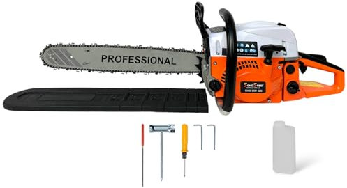 Motosega a scoppio 52 cc Potenza 2.0 KW taglio professionale 2 tempi con lama lunga 50 cm kit montaggio e corpicatena incluso adatto per fai da te o professionisti Taglia Rami Legna Giardino