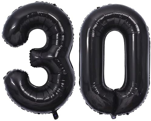 Luftballon Zahl 30 Schwarz Zahlenballon Luftballon 30 Geburtstag, Foil Nummer Ballon Zahl 30 Folienballon Party Deko - 101cm - Helium Unterstützen