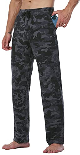 WILLIT Joggingbyxor för män, bomull, träningsbyxor, sportbyxor, långa fritidsbyxor, fitness, yogabyxor, sweatbyxor, loungebyxor, lösa män med fickor, Svart kamouflagemönster, XL