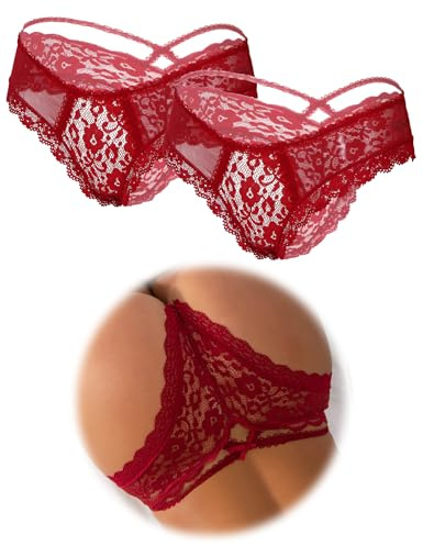 ohmydear Brazilian Slip Damen Höschen 1/2/3er Pack Sexy String Tanga Spitzen Unterwäsche Frauen Große Größen Unterhosen Transparente Pantys Atmungsaktiv Tangas Underwear