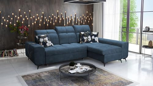 Ecksofa Gilbert I 257x173cm - Schlaffunktion - Bettkasten - L-Form - Couch - Eckcouch - Schlafsofa - Wohnlandschaft - Verstellbare Kopfstützen - Sofa - Polstersofa - Bett - Wawe 14 Rechts - 26