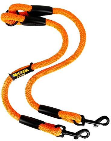 Koppelleine für Zwei Hunde. Orange, 55 cm. | In Spanien gefertigte Leinenverlängerung aus 12-mm-Polyesterseil mit zwei drehbaren Karabinern, für einen oder zwei Hunde.