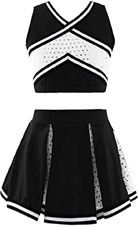 MSemis Cheer leader Kostüm Kinder Mädchen Cheerleading Uniform Cheerleadingkleid/Ärmellos Crop Top mit Minirock Halloween Tanzkostüm K Schwarz 152