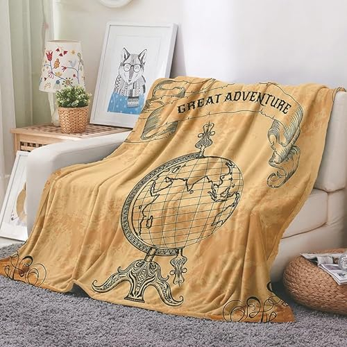 EHOMERY Riesen Kuscheldecke Decken Zum Selbst Gestalten One Piece Kuscheldecke Decke Orientalisch Globus Camping-Decke Dekorative Weiche Kuscheldecken Gelb 240x180cm