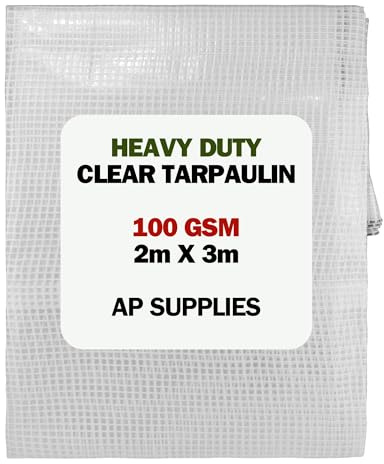 AP Supplies Clear Reinforced Tarpaulin 2m x 3m, 100gsm