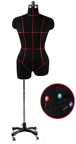 Verstellbarer Ständer, feststeckbarer weiblicher Mannequin-Körper-Torso, XXL-Näh-Styropor-Halb-Mannequin-Torso mit Rädern, für den Unterricht in der Kleidungsausstellung (Farbe: Schwarz, Größe: XXL)