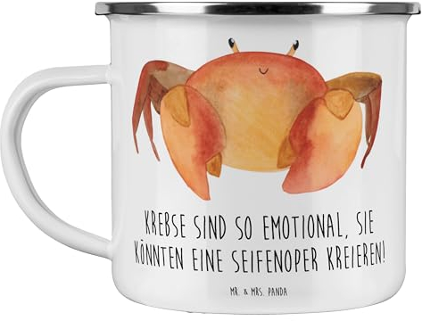 Mr. & Mrs. Panda Camping Emaille Tasse Emotionaler Krebs - Geschenk, Seifenoper, Edelstahl Trinkbecher, Horoskop, Geschenkideen, Drama, emotionale