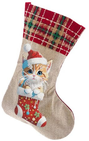 Generish Diamond Painting Weihnachtsstrümpfe,Katze Weihnachtsstrumpf Geschenktüte, Leinen Weihnachtsbaum Anhänger, Weihnachtsdekoration Für Kamin Weihnachtsfeier Dekorieren