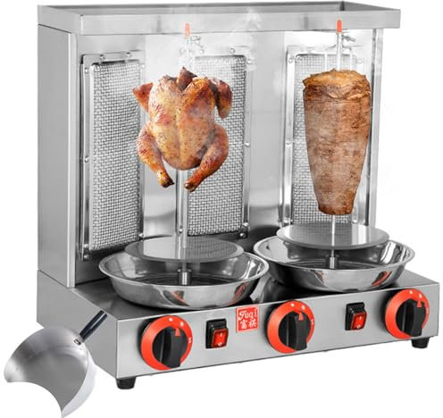 QUTBAG Macchina per Doner Kebab, Griglia per Girarrosto Verticale con 2/3 Bruciatori, Griglie a Gas in Acciaio Inossidabile, Macchina Shawarma Commerciale Girevole a 360° per Cucina Ristoranti BBQ